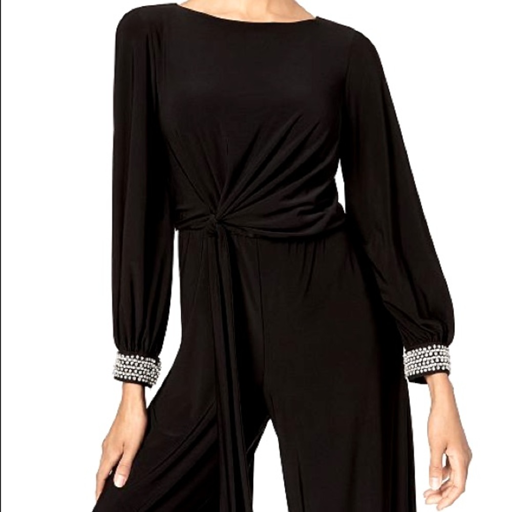 MSK 💎 Rhinestone-Embellished Wide-Leg Jumpsuit, Wedding/Formal